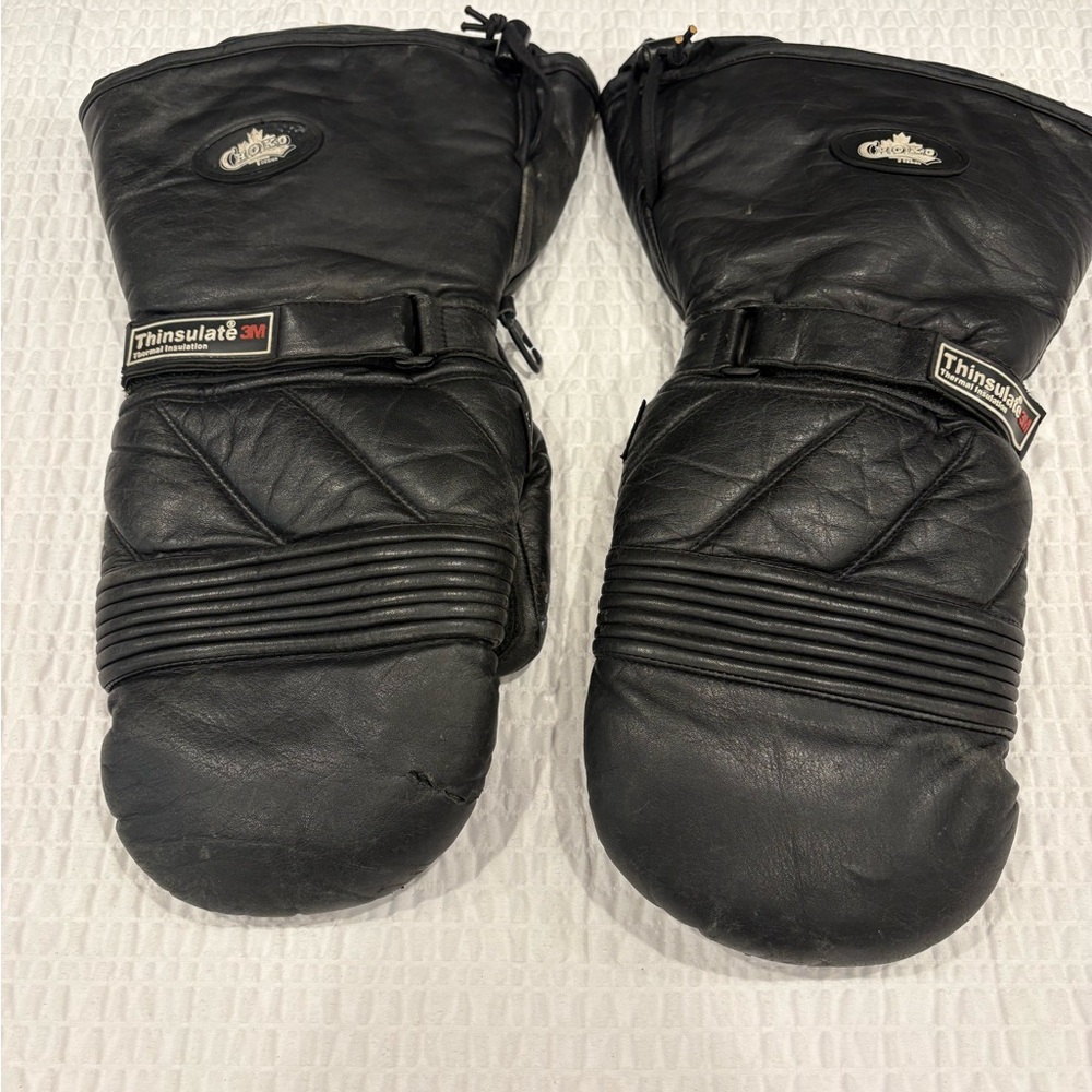 Choko Men’s Black Leather Snowmobile Mittens